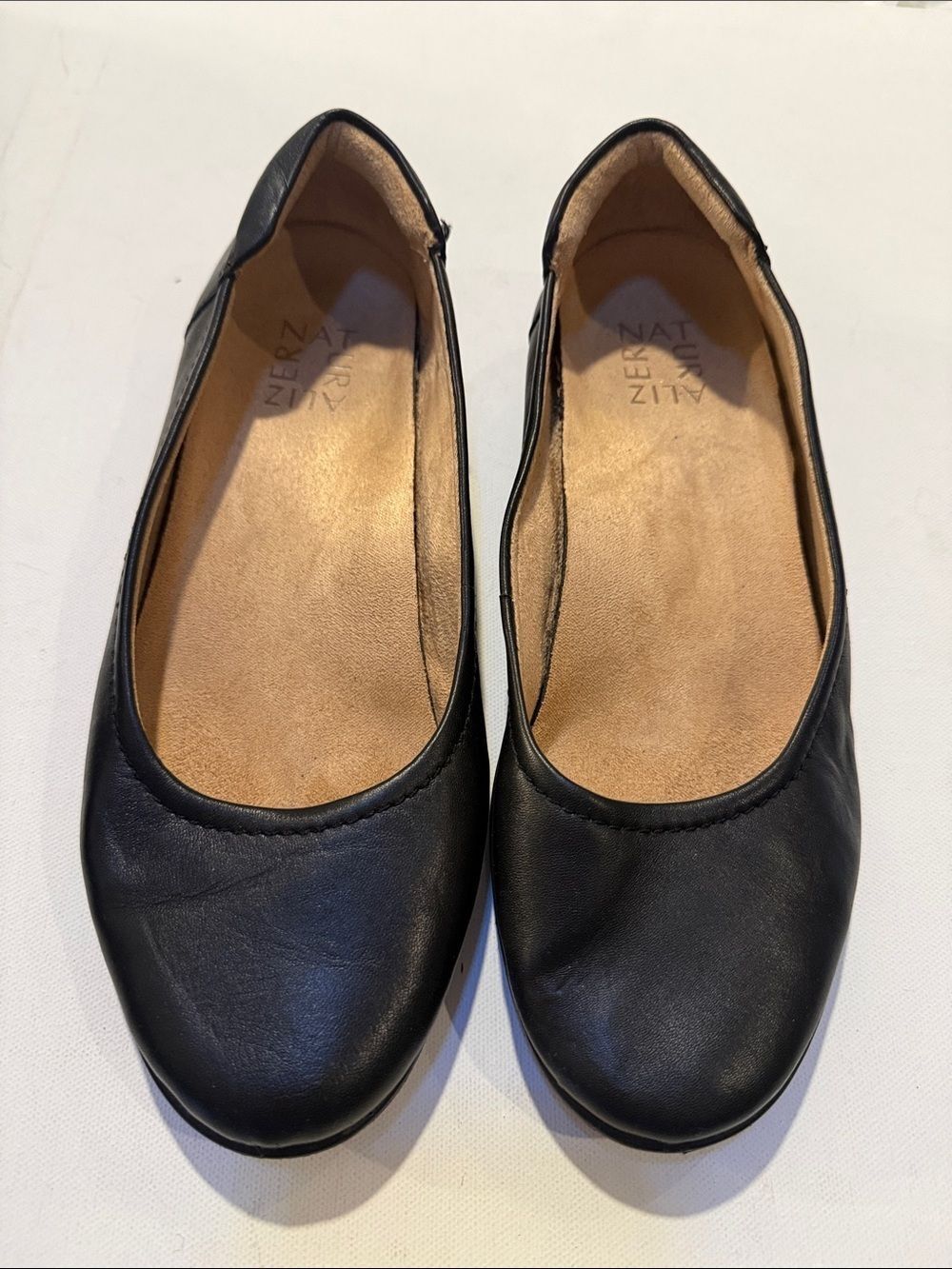 Naturalizer Black Leather Ballet Flats with Tan Insole